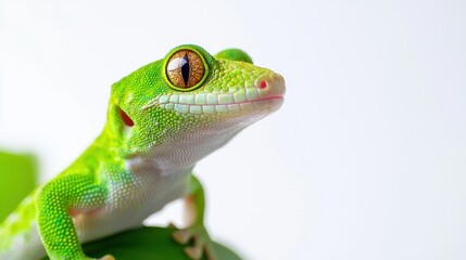 Obraz premium Vibrant Green Gecko Reptile Wildlife Close Up in Tropical Forest