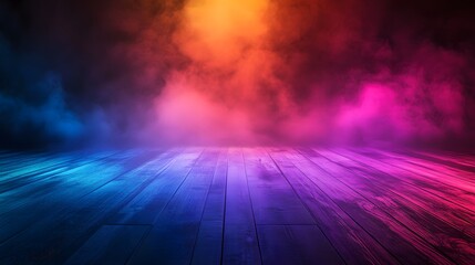 Colorful Smoke Filled Room With Wooden Floor