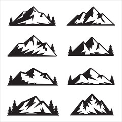 set of vector different types of mountains silhouette