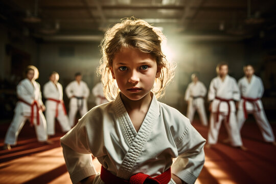 Young group hispanic wearing karate kimono and learning ai generated