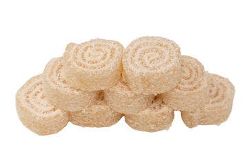 Coconut candy roll isolated on a white background.