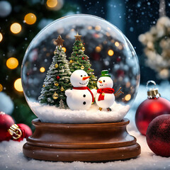 Obraz premium Santa Claus Christmas and New Year's Eve 2025 snow gifts and toy glass snow globe fun and joy holidays and traditions snowmen 