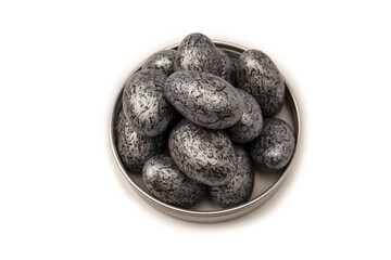 Chocolate silver eggs isolated on a white background.