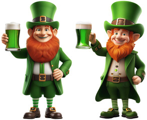 St. Patrick's Day, leprechaun holding a green beer and toasting