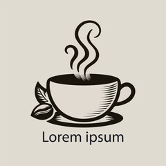 Minimal coffee mug logo with steam, modern and sleek