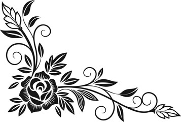 black rectangle floral ornament corner frame white background
