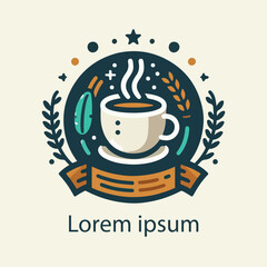 Minimal coffee mug logo with steam, modern and sleek