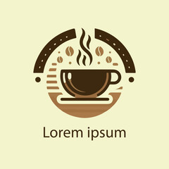 coffee mug logo with steam, modern and sleek