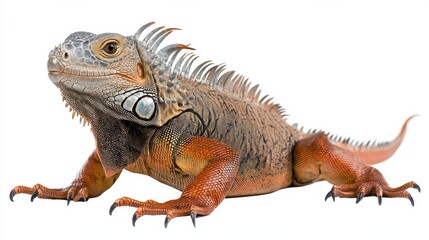 Obraz premium Colorful Iguana Reptile Sitting on Rock in Tropical Habitat Closeup