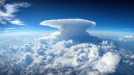 Stunning Aerial View of Cumulonimbus Cloud Formation Over a Sea of Clouds