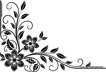black rectangle floral ornament corner frame white background
