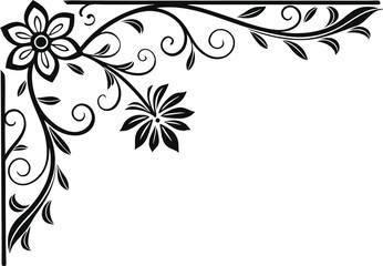 black rectangle floral ornament corner frame white background
