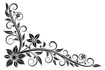 black rectangle floral ornament corner frame white background
