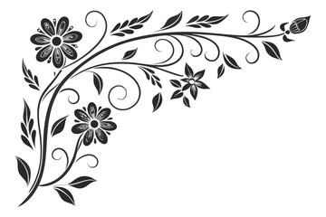 black rectangle floral ornament corner frame white background
