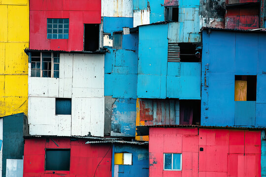 A colorful favela house in Rio de Janeiro, stacked among others on a steep hillside