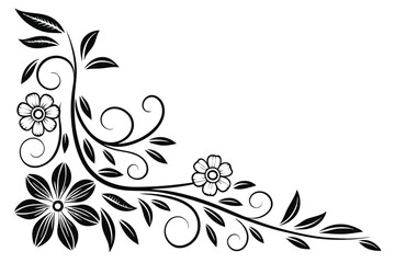 black rectangle floral ornament corner frame white background
