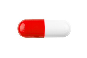 White and red pill capsule isolated on a white background