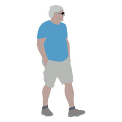 Silhouette of an elderly man in a sundress and a t-shirt