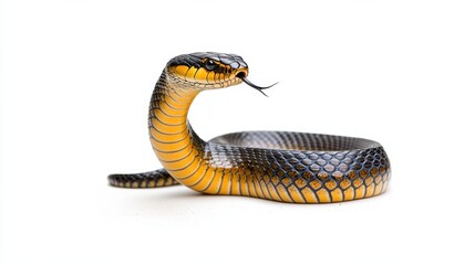 Naklejka premium Coiled venomous snake ready to strike in the wild jungle forest