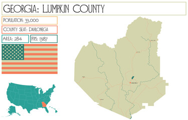 Obraz premium Large and detailed map of Lumpkin County in Georgia USA.