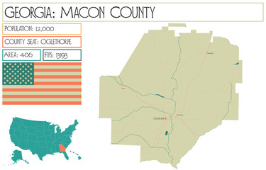 Large and detailed map of Macon County in Georgia USA.