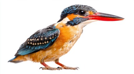 Obraz premium Striking Kingfisher Bird Perched on Branch in Colorful Feathers