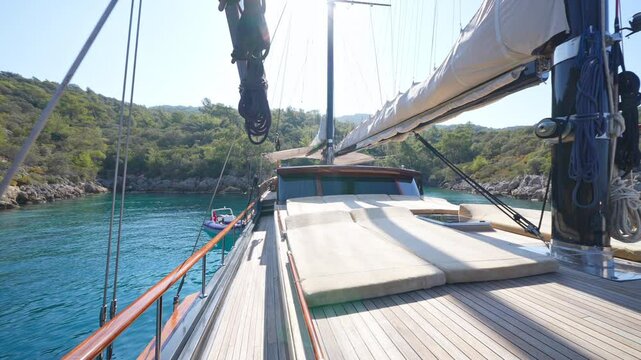 Exterior view of a traditional gulet ship on the water