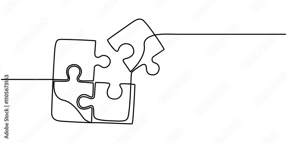Aufkleber Puzzle icon line continuous drawing vector. One line Conundrum icon vector background. Team work icon. Continuous outline of a Missing item, Continuous one line drawing of puzzle. One line drawing. 