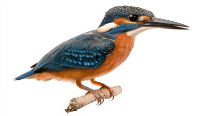 Obraz premium Stunning Vibrant Kingfisher Bird Perched on Branch by River Hunting for Fish