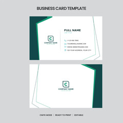 Clean, modern business card template featuring a teal and white color scheme. Includes contact details and logo space. Ready to print and fully editable.