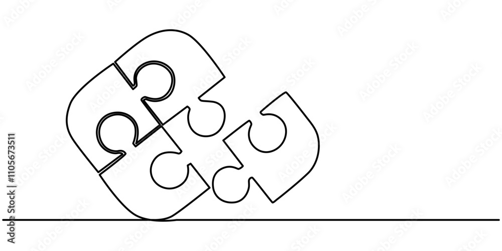 Poster Puzzle icon line continuous drawing vector. One line Conundrum icon vector background. Team work icon. Continuous outline of a Missing item, Continuous one line drawing of puzzle. One line drawing. 