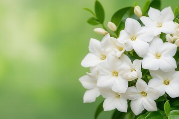 Obraz premium Delicate white flowers against a soft green background.