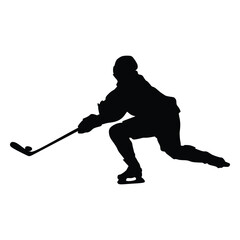 Ice hockey player, isolated vector silhouette. Ice hockey player skating with puck, isolated vector silhouette