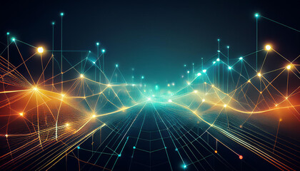 Fototapeta premium Abstract technology network with glowing nodes and lines.