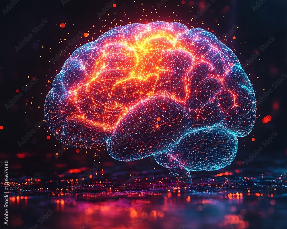 Poster glowing interconnected brain network symbolizing business networking and idea sharing