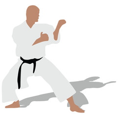 Karate fighters in kimonos, vector silhouette illustration. Karate brand logo design element.