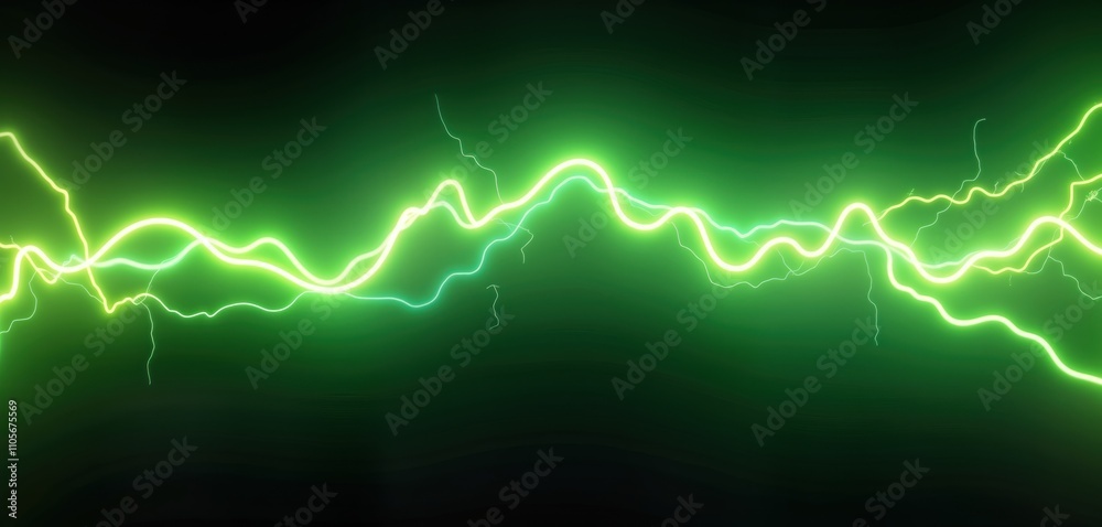 Poster dynamic graphic of neon green, yellow lightning fractal design. abstract representation of electric 
