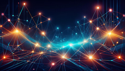 Fototapeta premium Abstract technology network with glowing nodes and lines.