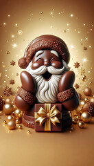 Der Schokoladenweihnachtsmann freut sich, endlich wieder Weihnachten.