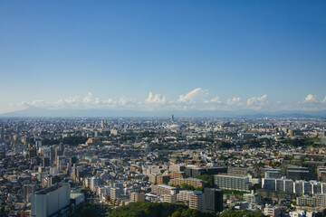 快晴の東山タワーから見下ろした名古屋市の都市風景
