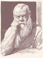 Ancient Greek philosopher Socrates, engraving style, vector illustration
