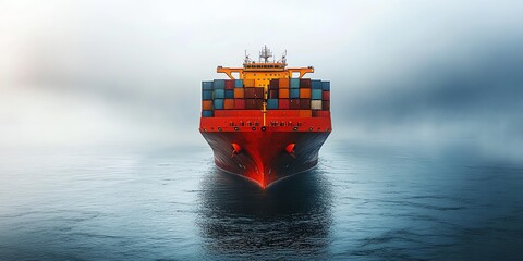 Fototapeta premium A cargo ship navigating through misty waters, showcasing maritime transport.