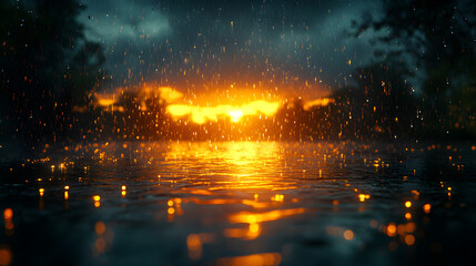 Fototapeta premium Golden Sunset Rain