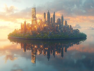 Naklejka premium Futuristic Floating Eco City Powered by Renewable Energy