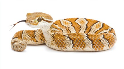 Fototapeta premium Captivating Coiled Viper on White Background Exotic Reptilian Wildlife Macro Photography