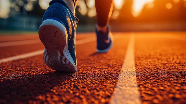 Running on a vibrant track at sunset, each step symbolizes determination and freedom. The warm hues illuminate the path to wellness and self discovery.