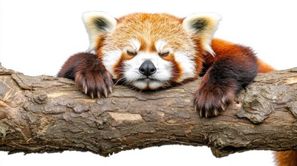 Cute red panda resting and relaxing on a tree branch in the forest