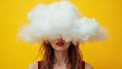 Creative Conceptual Portrait of Woman with Cloud Head