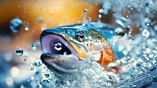 A wild salmon jumping up a waterfall to get to its spawning grounds
