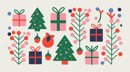Seamless pattern of minimalist Christmas ornamets